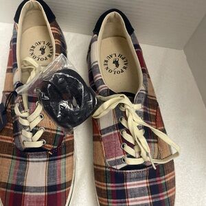 New by Ralph Lauren Multicolor Plaid Canvas Sneakers in Navy, Red, Cream sz13